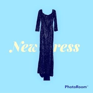 Miss Ord Floor Length Sequins Black Dress (NWT) Size M 3/4 Sleeve Length